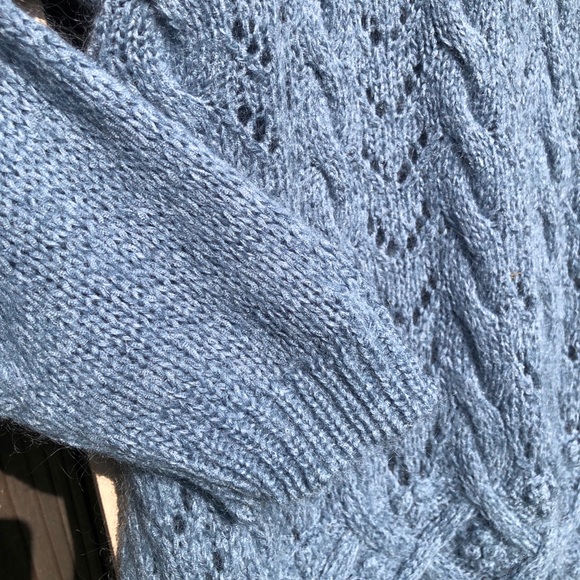 Chaus Oversized Blue Mohair Sweater Cable Knit Tassel Collar XL - Picture 6 of 10